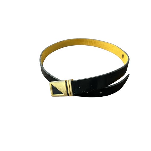 Vintage Black Gold Leather Belt Geometric Buckle Adjustable  display picture 1