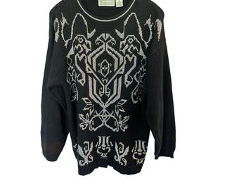 VINTAGE Shenanigans Black and White Patterned Sweater SZ M