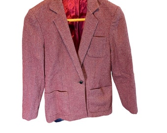 Vintage 90s White Stage Wool Blend Red Navy Green Plaid Metallic Thread Blazer