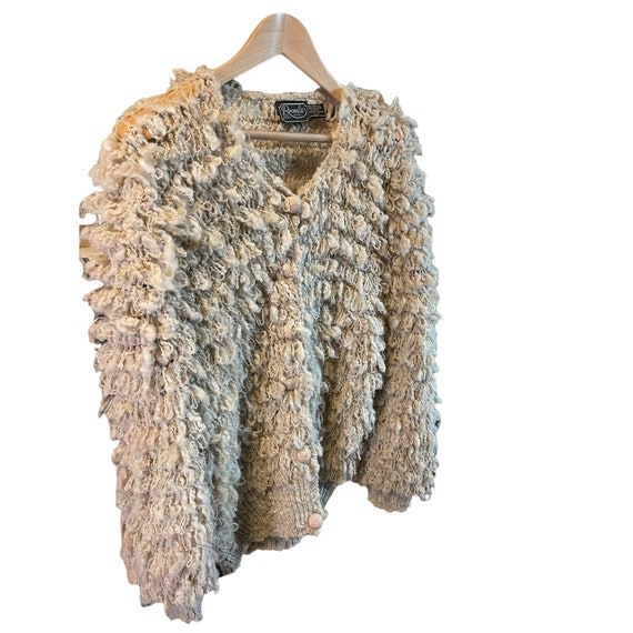 Vintage 90s Rochelle Fuzzy Beige Buttoned Cardiga… - image 1