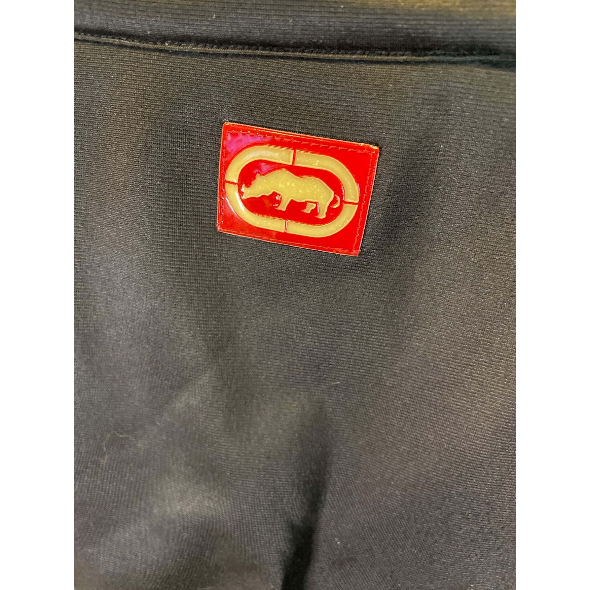 Vintage 90s Ecko Unltd Black Shiny Nylon Arm Patch Full Zip Jacket