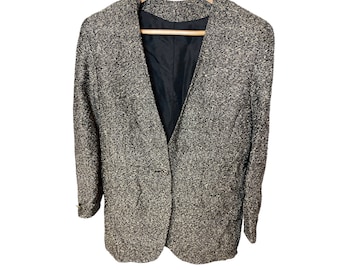Hand Genähter Schwarz Brauner Strukturierter Tweed Blazer Gr. 12