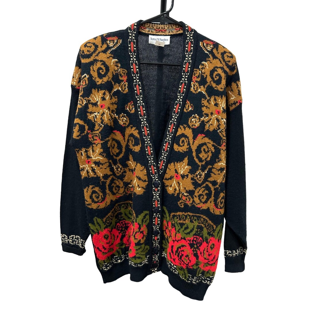 Vintage Norton Mcnaughton Floral Pattern Knit Cardigan Sweater SZ ...