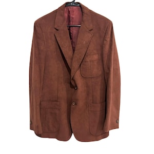 Mens 44 Brown Suede Leather Blazer Two Button Patch Pockets Vintage Old Money