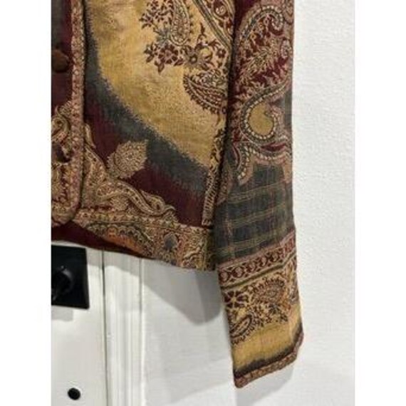 Gist Medium Vintage Paisley Patchwork Button Up Collared Jacket Boho Chic View 5
