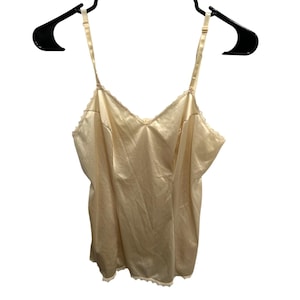 Vintage Vanity Fair Beige Nylon Camisole Top Adjustable Straps Lace Trim Size 34