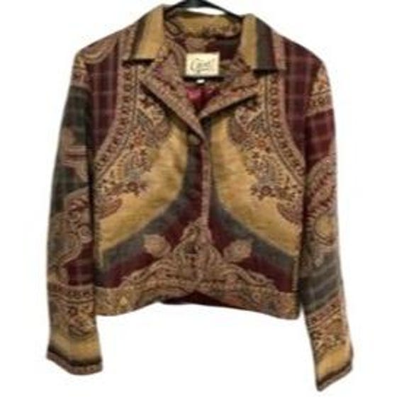 Gist Medium Vintage Paisley Patchwork Button Up Collared Jacket Boho Chic