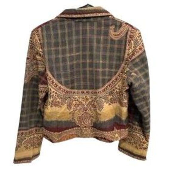 Gist Medium Vintage Paisley Patchwork Button Up Collared Jacket Boho Chic View 2