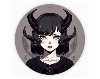 Cute Horned Anime Goth Demon girl Kiss-Cut Vinyl Sticker