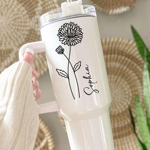 Birth Month Flower UV DTF Decal – Personalized Name Wildflower Cup Wrap, Custom Tumbler Sticker, Glass Can Gift for Bridesmaid immagine 10