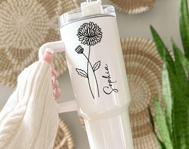 Birth Month Flower UV DTF Decal – Personalized Name Wildflower Cup Wrap, Custom Tumbler Sticker, Glass Can Gift for Bridesmaid immagine 10
