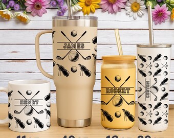 Personalized Golf UV DTF Wrap – Custom Name Libbey Glass Can Tumbler Decal, Unique Golfer & Father’s Day Gift, For Mugs and Tumblers