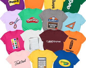 School Supply Costume Shirt – Funny Teacher Group Halloween Outfit – Back to School Matching Cosplay – Crayon Pencil Glue Notebook T-Shirt