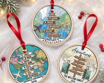 Personalized Travel Adventure Ornament 2026, Custom Travel Destinations, Ceramic Christmas Keepsake, Family Ornament, Gift for Travelers