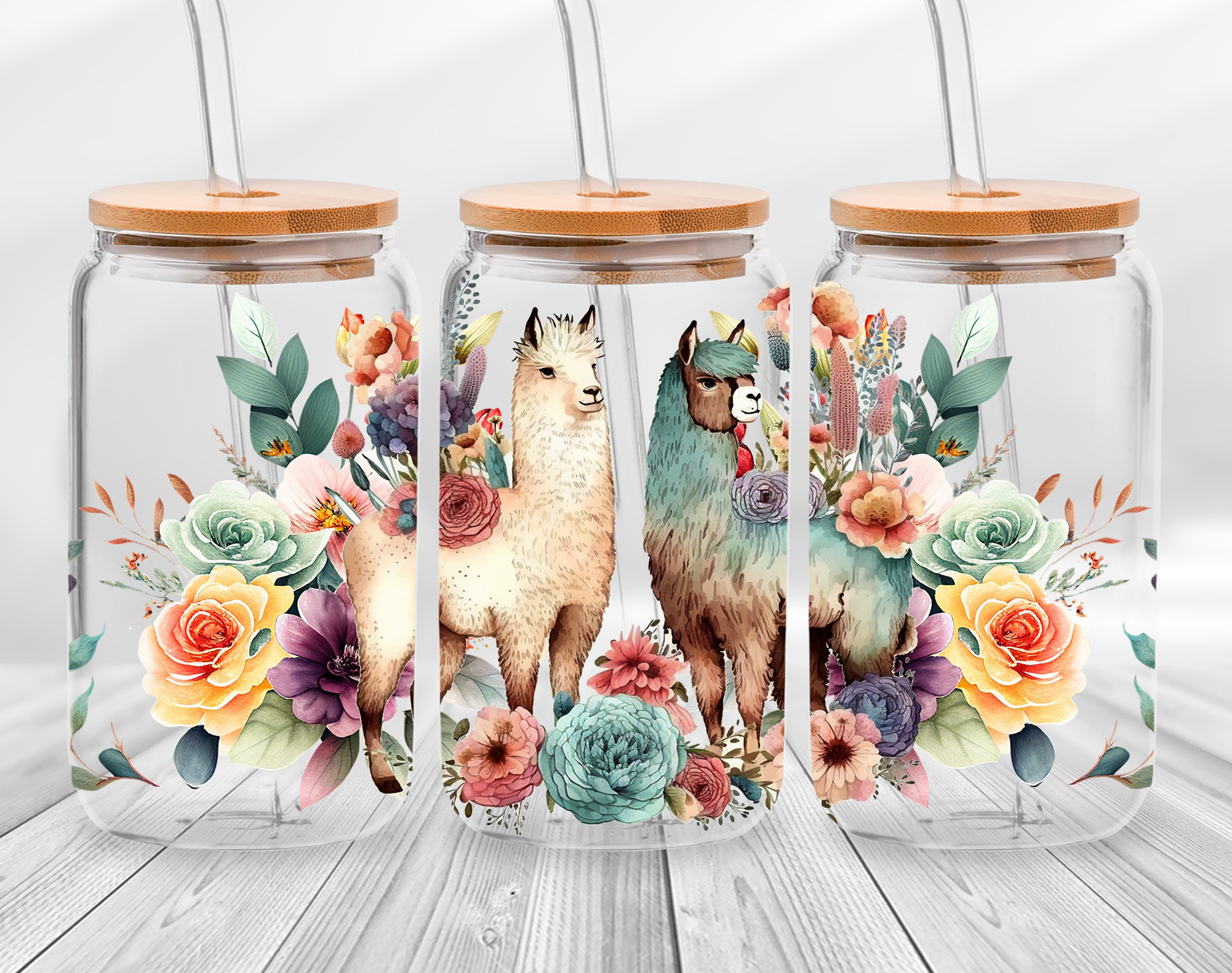 Llama GLASS Cup, Motivational Baby Llamas Bamboo Lid and Straw, Boho  Aesthetic Iced Coffee Cup, Soda Can Glass, Coffee Tumbler With Lid 