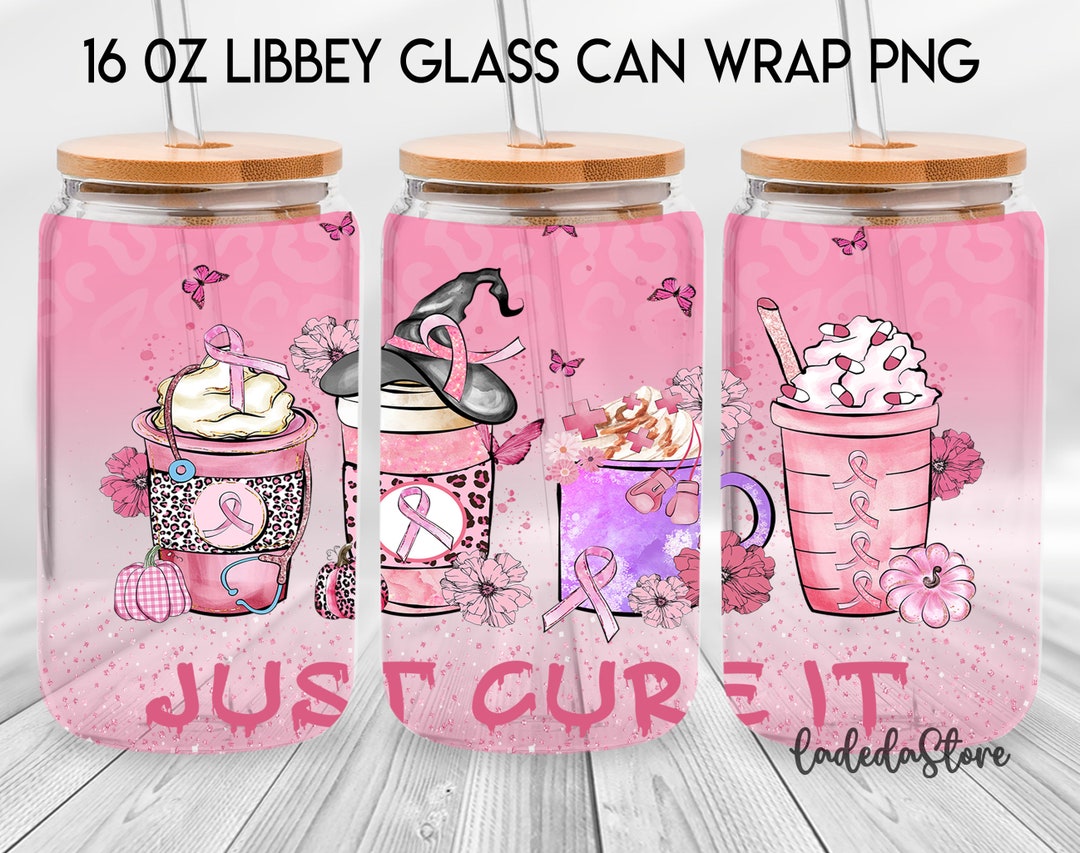 Just Cure It Breast Cancer Awareness 16oz Glass Can, Breast Cancer