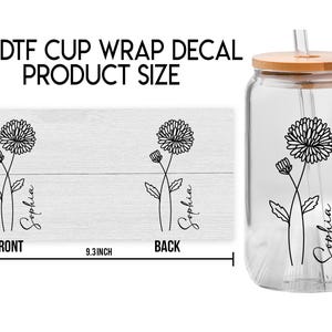 Birth Month Flower UV DTF Decal – Personalized Name Wildflower Cup Wrap, Custom Tumbler Sticker, Glass Can Gift for Bridesmaid immagine 3