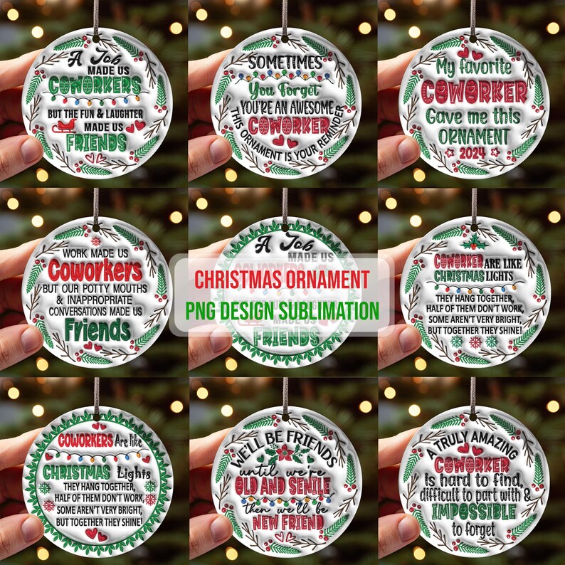 10 Designs Coworkers Christmas Ornament Sublimation Designs PNG