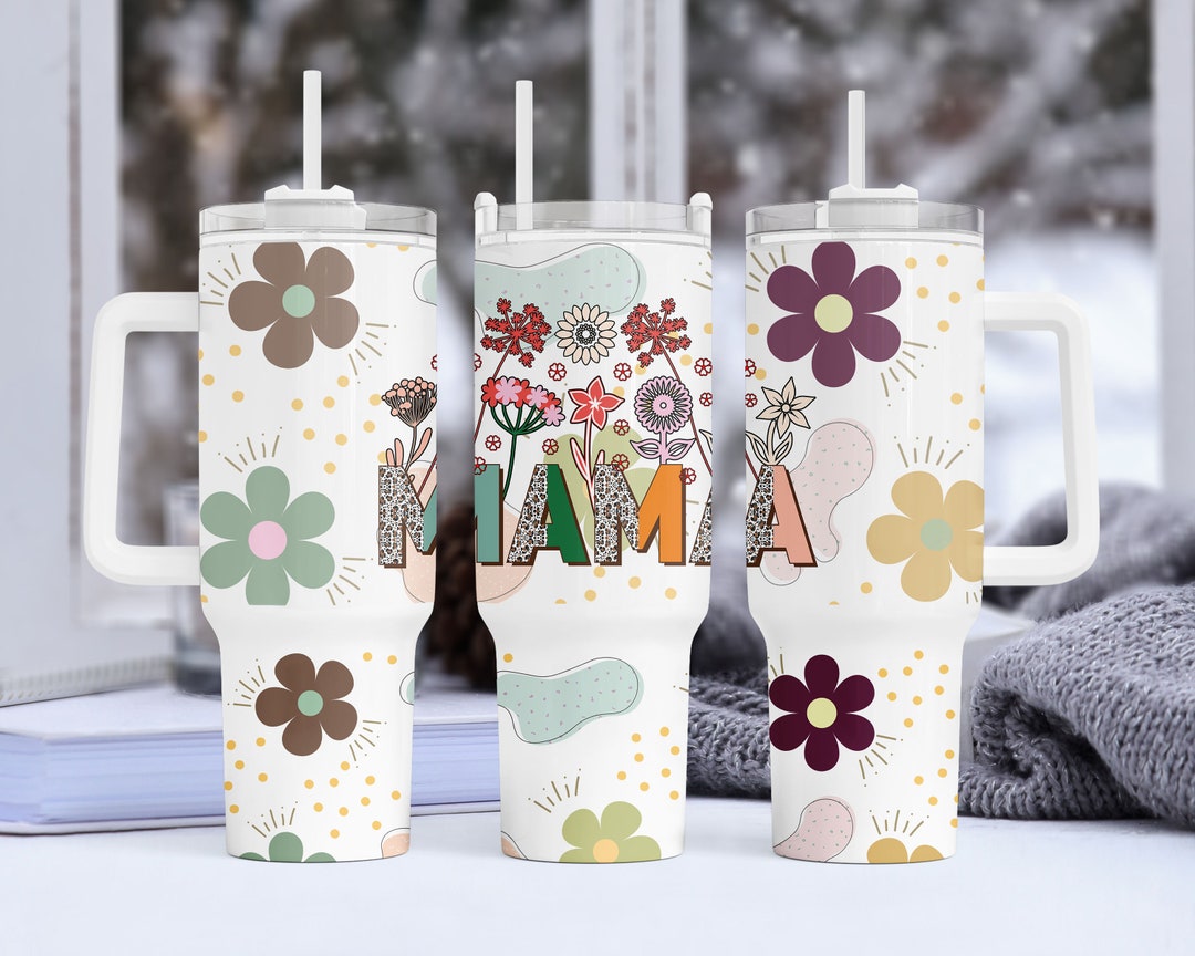 Boho Mama Flower 40oz Quencher Tumbler Wrap Png Retro Mama Floral ...