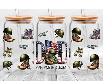 Set of 3 Father's Day UV DTF Cup Wraps, Dad Veteran Decals, Happy Father's Day Can Glass, uv dtf Glass Can,  Gifts for Dad & Family