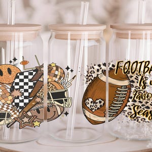 Set of 3 Retro Football Mama UV DTF Cup Wraps for 16oz - 40oz | Leopard Football Decals | Ready to Press Sticker | DIY Sport Gift for Mom
