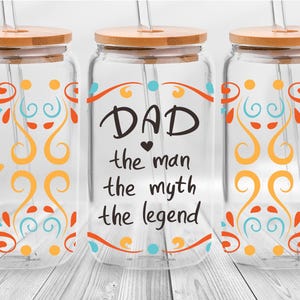 Dad The Man The Myth The Legend UV DTF 16oz Cup Wraps | Dad Great Man Decals | DIY Gift for Dad | Ready to Press Sticker for Tumblers