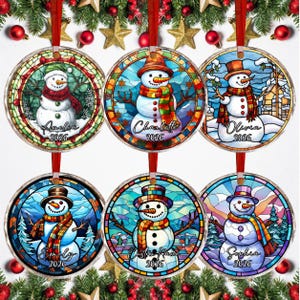 Personalized Snowman Stained Glass Christmas Ornament 2026 – Custom Name Holiday Tree Decoration, Unique Gift Keepsake for Family & Friends