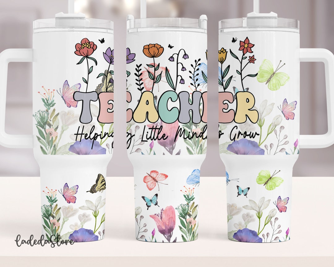 Helping Little Minds Grow Teacher 40oz Quencher Tumbler Wrap, Wildflower Teachers Tumbler Wrap ...