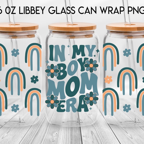 In My Boy Mom Era 16oz Libbey Glass Can, Boy Mama Era Frosted Glass, Mom Of Boy, Gift For Mom, Happy Mother's Day Digital Download