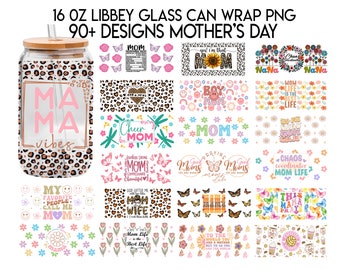 100 Designs Leopard Mama 16oz Libbey Glass Can, Mom Messy Bun Frosted Glass, Mama Flower Libbey Cup,  Mother's Day Digital Download