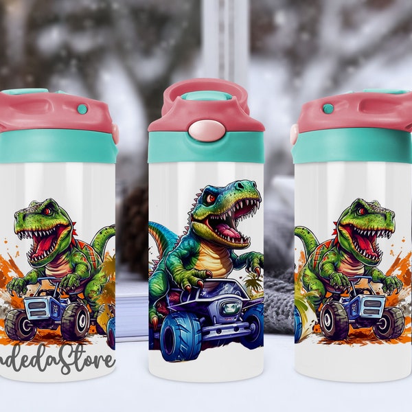 Dinosaur Kids Sippy Cup 12oz Tumbler Wrap, Childrens Dinosaur T-Rex Tumbler Wrap Design PNG, Back To School Straight Tumbler Sublimation PNG