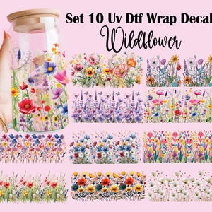 UV DTF Wildflowers Cup Wrap Set 10 | Floral Cup Transfer Stickers for 16oz Glass Can | Wildflower 40oz Tumbler Decal | Ready to Press
