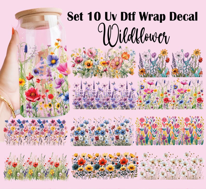 Puede incluir: Conjunto de 10 calcoman&iacute;as de envoltura UV DTF con un dise&ntilde;o de flores silvestres. Las calcoman&iacute;as est&aacute;n impresas en vinilo transparente y son perfectas para agregar un toque de naturaleza a tus proyectos.