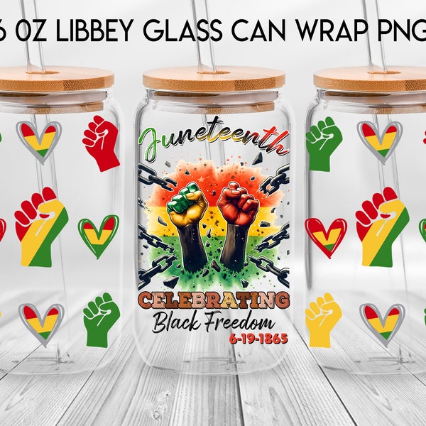 Juneteenth Celebrating Black Freedom 16oz Libbey Glass Can, Juneteenth 1865 Frosted Glass, My History Is Strong Libbey Cup