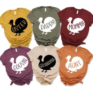 Personalized Family Thanksgiving Shirts – Matching Turkey Tees for Mom, Dad, Cousin, Kids or Group Fall Dinner Outfits