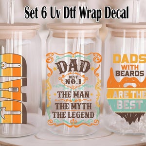 Dad Man Myth Legend UV DTF Wrap – Best Dad Ever Glass Can Decal – Retro Father’s Day 16oz Libbey Cup – Ready to Press, Dad Tumbler Sticker