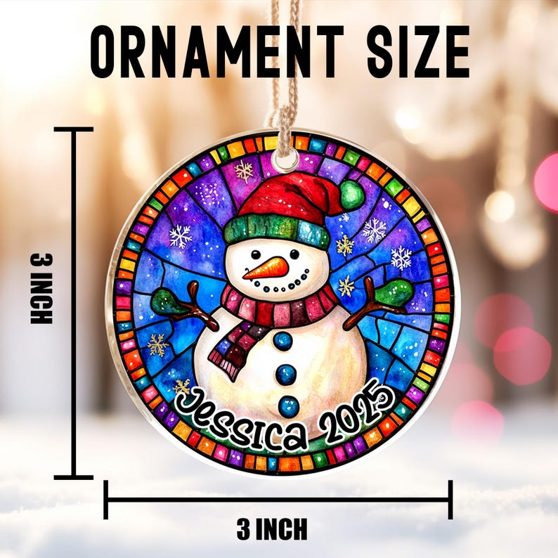 Personalized Stained Glass Snowman Ornament 2025 | Custom Christmas ...