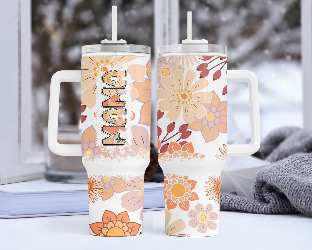 Mama Boho Floral 40oz Quencher Tumbler Wrap Png Retro Mama Flower ...