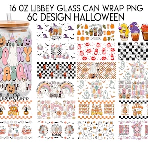 60+ Halloween Bundle 16oz Libbey Glass Can Wrap, Spooky Season Glass Can, Retro Halloween Frosted Glass, Momster Spooky Sublimation Design