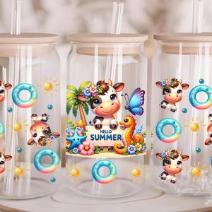 Summer Cow Set 3 UV DTF Cup Wraps for 16oz, Summer Cow & Animal Decals, Sticker 40oz Glass Can Durable, Mother's Day Gifts
