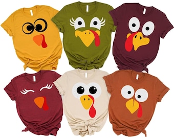 Funny Turkey Face Thanksgiving Shirt – Custom Fall Tee for Family, Friends, Kids, Cute Matching Outfit for Holiday Dinner, Cute Autumn Shirt