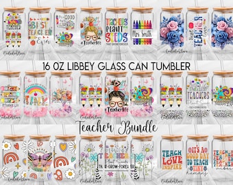 Beste leraar ooit bundel 16oz Libbey Glass Can Wrap, Teach Love Inspire Glass Can, Teacher Life Frosted Glass Tumbler Cadeau voor leraar