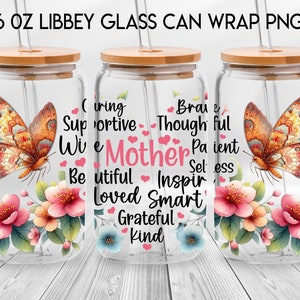 Plus de 130 modèles en boîte de conserve en verre Libbey 16 oz, maman papillon fleur en verre dépoli, tasse Libbey mode maman, téléchargement numérique pour la fête des mères image 4