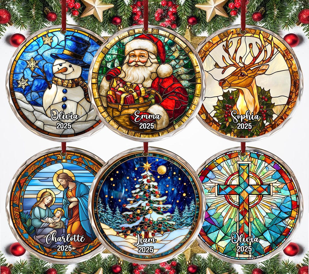 Personalized Stained Glass Christmas Ornament 2025 – Custom Name ...