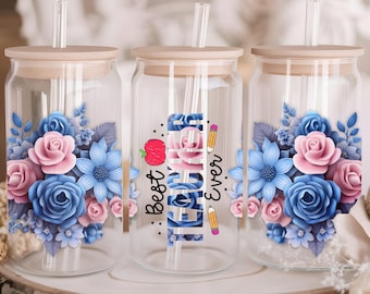 Best Teacher Ever UV DTF Wrap, Teacher Appreciation Gift, Gift for Teacher, Waterproof UvDtf Transfers, Flower Tumbler Decal, Ready to Press