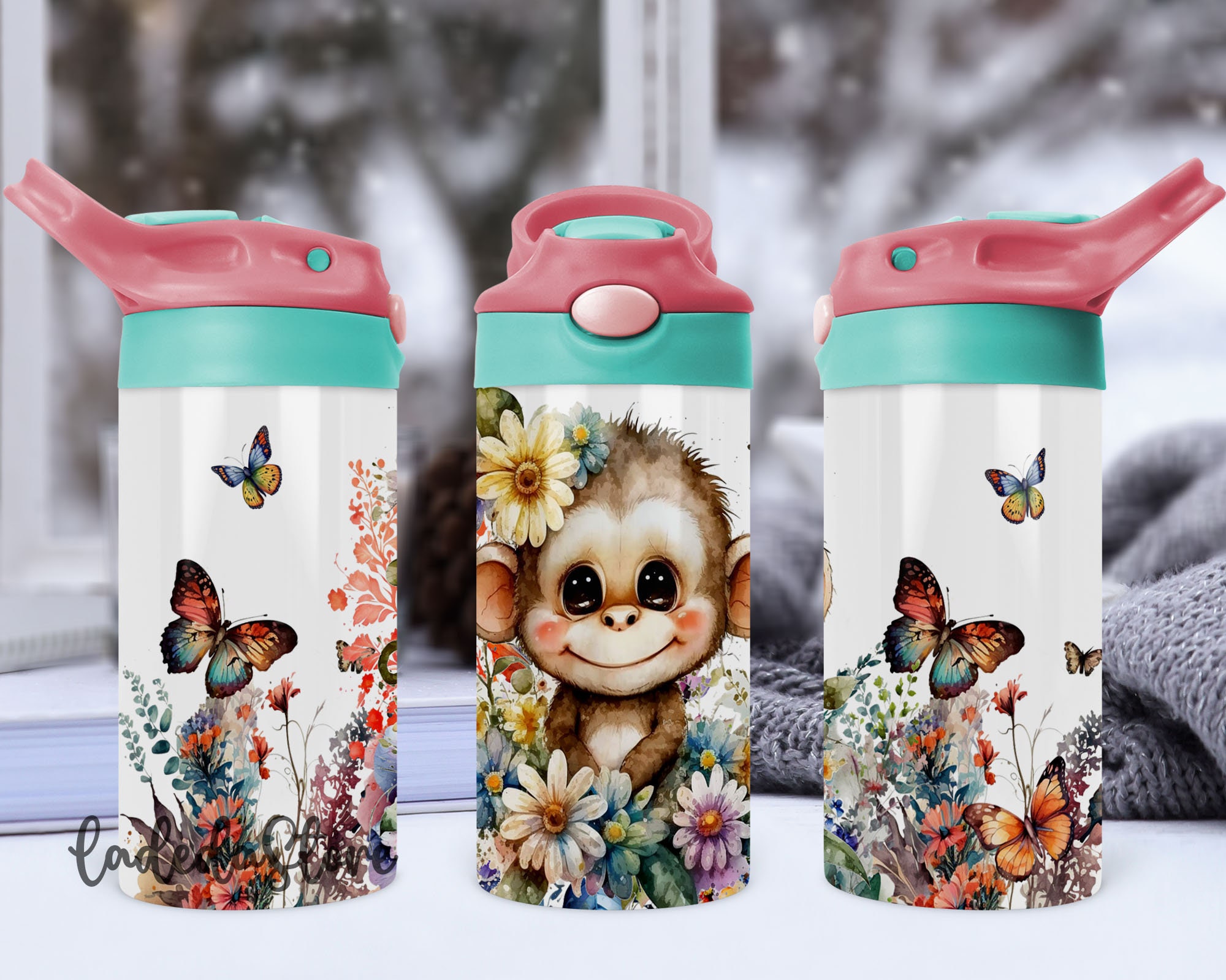 Monkey 12oz Kids Flip Top Sippy Cup Sublimation Design, Watercolor Monkey  Flip Top Kids Sublimation PNG, Instant Download, Tumbler Template 