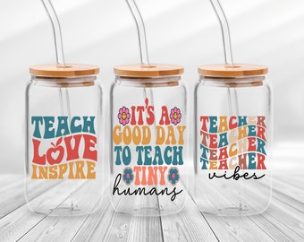 It's a Good Day To Teach Tiny Humans Glass Can Wrap, Teach Love Inspire Libbey Glass, Teacher Vibes - Teacher Life Coffee Cup, Retro Teacher