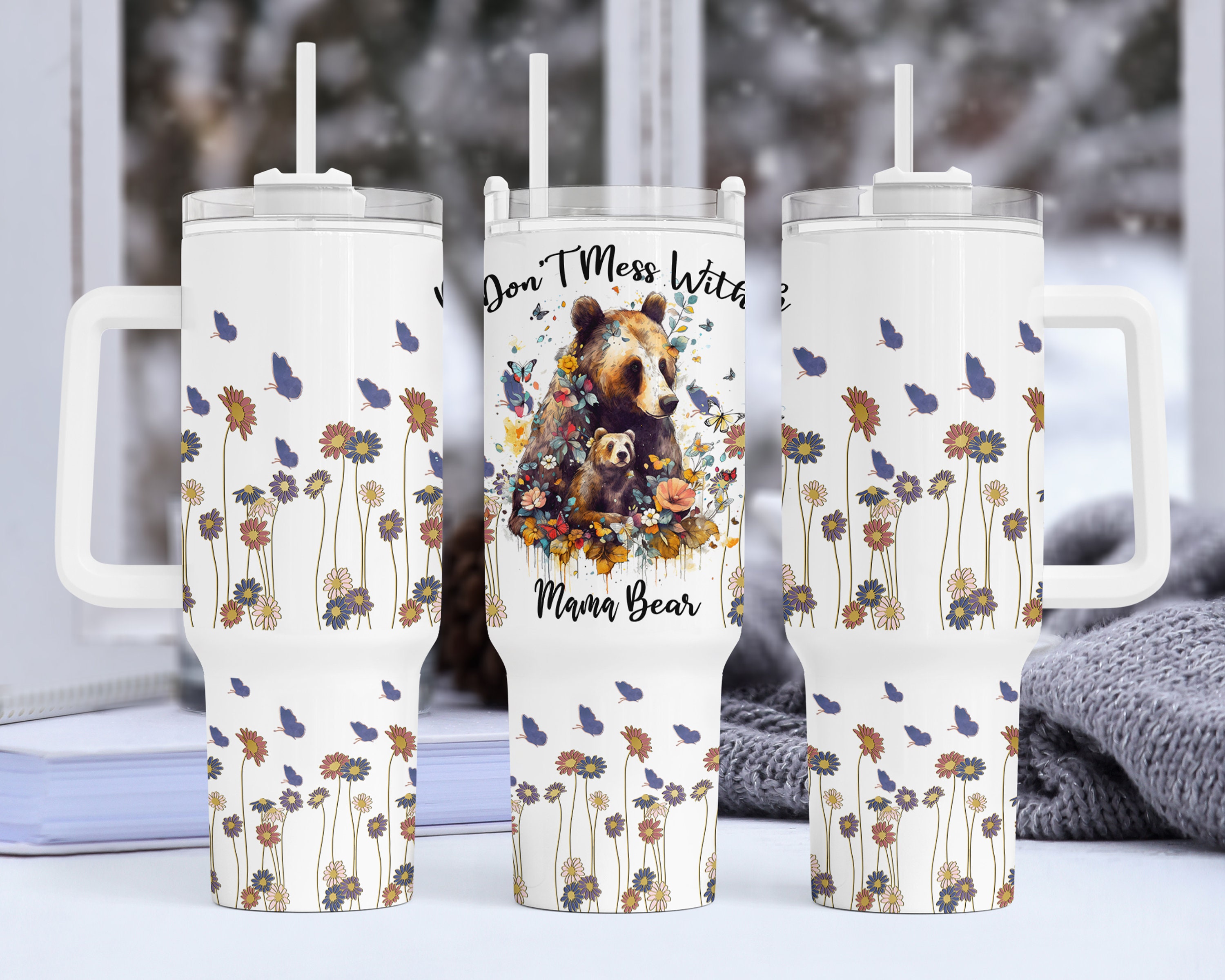 MAMA BEAR sublimated iced coffee design in frosted Glass cup