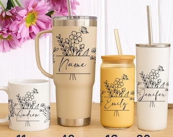 Custom Wildflower UV DTF Decal, Birth Month Flower Sticker, Bridesmaid Gift, Personalized Birthday Wrap, Waterproof Cup Transfer