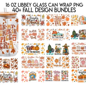 40+ Fall Bundle 16oz Glass Can, It&#39;s Fall Y&#39;all Frosted Glass, Thanksgiving Glass Can, In my Pumpkin Spice Era Autumn, Pumpkin Spice Junkie